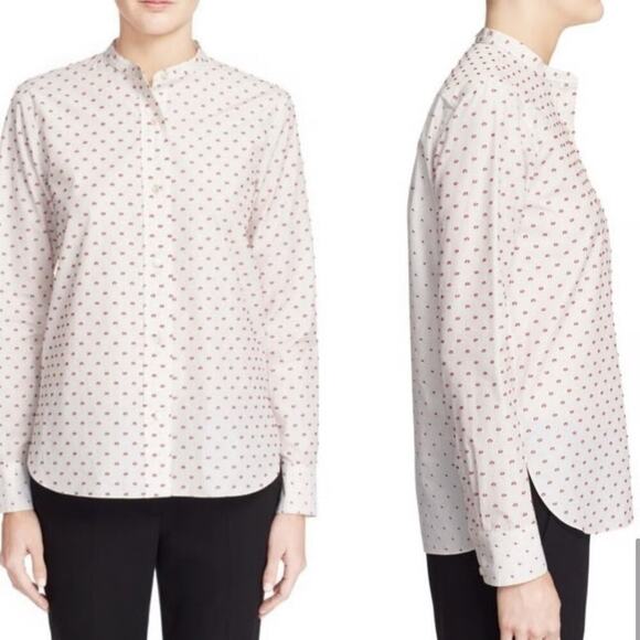 Helmut Lang Womens Button Cotton Up Blouse Cream White Stripe Red Fil Coupe Dots - Picture 1 of 11
